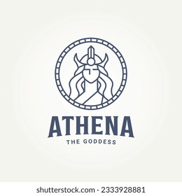 simple minimalist the goddess greek athena badge line art icon logo template vector illustration design. simple modern greek goddess woman emblem logo concept