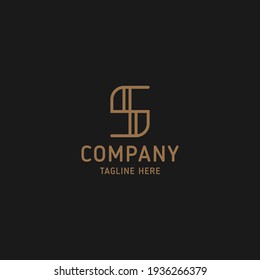 Simple and minimalist gold line art letter S monogram initial logo in black background