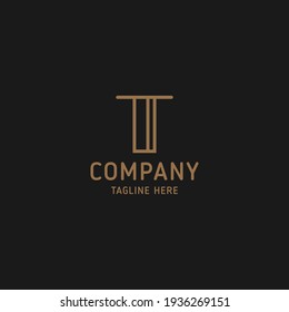 Simple and minimalist gold line art letter T monogram initial logo in black background