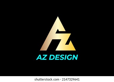 Simple Minimalist Golden Initial Letter AZ ZA Monogram Logo Design Vector