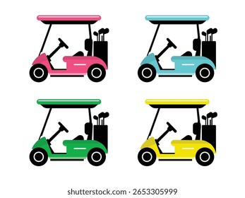 simple minimalist golf cart illustration with various colors
