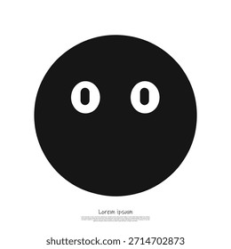 A simple, minimalist graphic featuring a black circle with two white eyes, evoking a surprised or blank expression icon for UI.