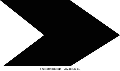 A simple minimalist graphic of a thick black chevron shape pointing sharply toward the right.