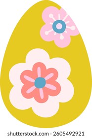 Simple minimalist green Easter egg with flowers isolated vector illustration