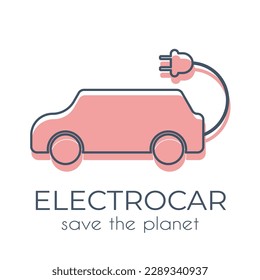 Simple minimalist green electrocar icon on a white background