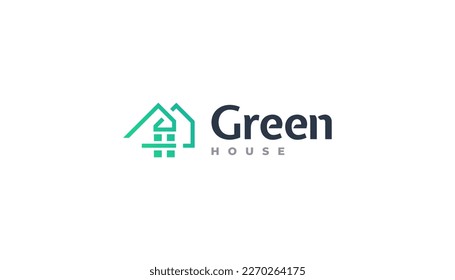 Logotipo sencillo y minimalista de la Casa Verde con concepto lineal. Adecuado para el logotipo del sector inmobiliario, de construcción, de arquitectura y de construcción