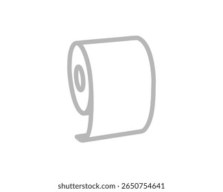 Simples, ilustração de arte de linha cinza minimalista de um rolo de papel higiênico.  Perfeito para ícones de site, design de aplicativo ou representando higiene, limpeza, ou mesmo o conceito de fluxo contínuo.