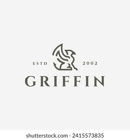 Logotipo minimalista simple de Griffin, vector mitológico popular