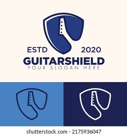 diseño simple minimalista del logotipo del escudo de guitarra