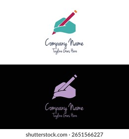 Lápis de caneta de mão minimalista simples para assinatura Autor Educação Livro Logo Design Vetor