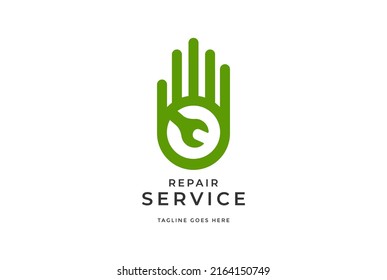 Simple Minimalist Hand with Wrench for Car Machine Repair Service Logo Design Vector