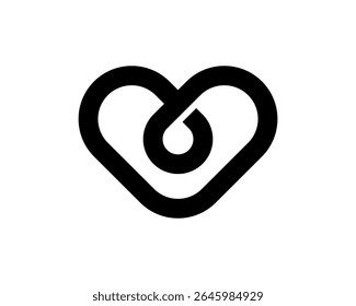 Linha de logotipo do coração minimalista simples com loop emaranhado elemento entrelaçado