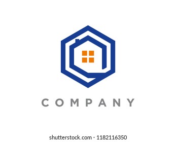 Simple, minimalist hexagon home illustration.