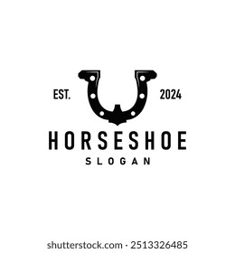 Logotipo minimalista simple de la herradura, diseño retro de Antiguas de Western Cowboy Farm Ranch