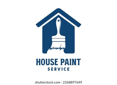 Simple Minimalist House Icon with Paint Brush for Renovation Service Logo