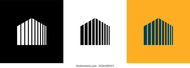 Simple minimalist house logo featuring clean lines and geometric shapes, perfect for modern architecture, real estate, or home-related businesses. Stylish, elegant, and contemporary design