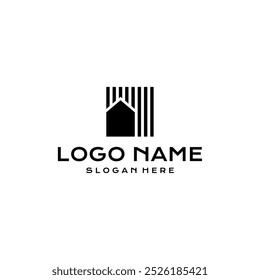 Simple minimalist house logo featuring clean lines and geometric shapes, perfect for modern architecture, real estate, or home-related businesses. Stylish, elegant, and contemporary design