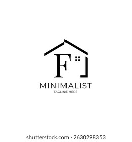 Simple and minimalist house logo with letter F. Logo template for real estate, architecture, and construction company