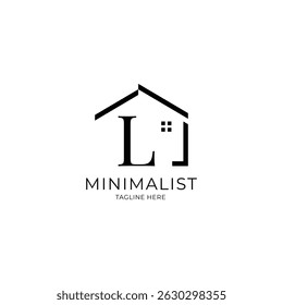 Logotipo da casa simples e minimalista com a letra L. Modelo de logotipo para imobiliário, arquitetura e empresa de construção