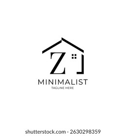 Simple and minimalist house logo with letter Z. Logo template for real estate, architecture, and construction company