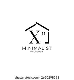 Simple and minimalist house logo with letter X. Logo template for real estate, architecture, and construction company