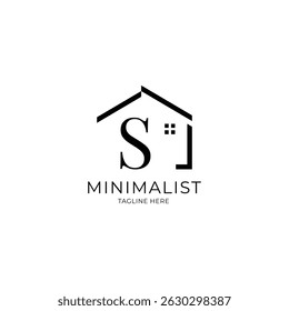 Simple and minimalist house logo with letter S. Logo template for real estate, architecture, and construction company