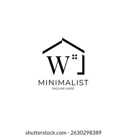 Simple and minimalist house logo with letter W. Logo template for real estate, architecture, and construction company