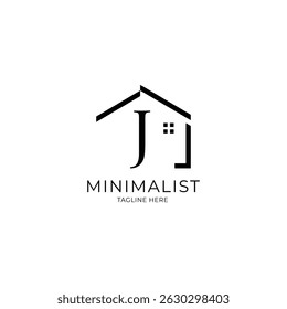 Simple and minimalist house logo with letter J. Logo template for real estate, architecture, and construction company