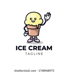 Simple minimalist ice cream cone mascot character logo design vector template