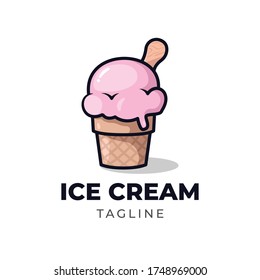 Simple minimalist ice cream cone mascot character logo design vector template