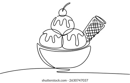 Simple minimalist ice cream sundae with cherry and cone