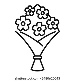 Simple, minimalist icon of a bouquet of flowers being given as a present