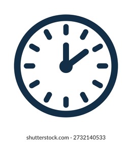 A simple, minimalist icon of a clock face with dark blue hands indicating the time is approximately 2:05.