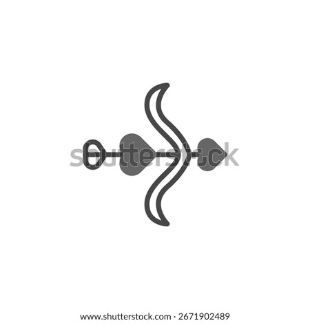 A simple, minimalist icon depicting an arrow with a heart-shaped head piercing through another heart. This design effectively communicates themes of love, affection, and romance, making it ideal for