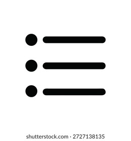 Un simple ícono minimalista con tres líneas Horizontales y círculos alineados verticalmente. Estilo plano, paleta de color negro puro.