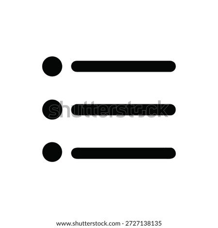 A simple minimalist icon featuring three horizontal lines and circles aligned vertically. Flat style, pure black color palette.