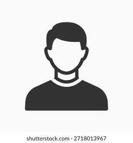 Un icono sencillo y minimalista que representa la silueta de una persona con una camisa oscura y el pelo corto.
