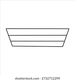 A simple, minimalist illustration of an empty, open-top trapezoidal container with three horizontal lines inside, suggesting compartments or divisions.