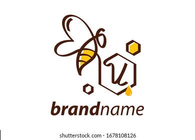 Simple and minimalist illustration logo design initial V combining with bee.