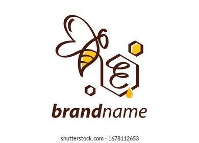 Simple and minimalist illustration logo design initial E combining with bee.