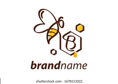 Simple and minimalist illustration logo design initial B combining with bee.