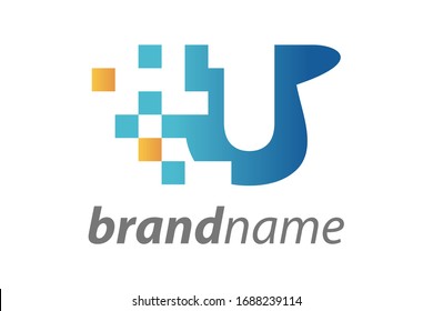 Simple and minimalist illustration logo design initial U flip data.