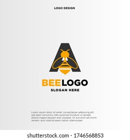 Diseño de logotipo de ilustración simple y minimalista inicial A combinando con abeja.