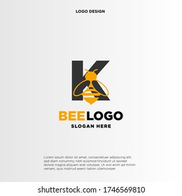 Simple and minimalist illustration logo design initial K combining with bee.