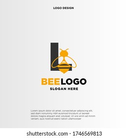 Diseño inicial de logotipo de ilustración simple y minimalista L que combina con abeja.
