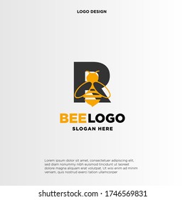 Simple and minimalist illustration logo design initial R combining with bee.