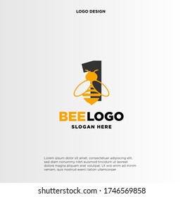 Diseño de logotipo de ilustración simple y minimalista inicial 1 combinando con abeja.