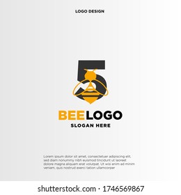 Diseño inicial de logotipo de ilustración simple y minimalista 5 combinando con abeja.