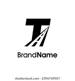 Einfache und minimalistische Illustration Logo Design erste T mit Weg-Symbol in schwarzer Farbe kombiniert.