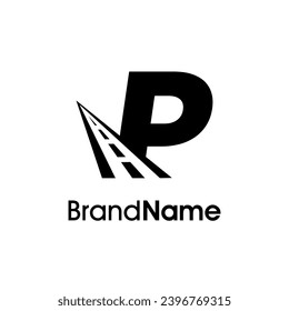 Simple and Minimalist Illustration logo design initial P combine with way icon in black color.